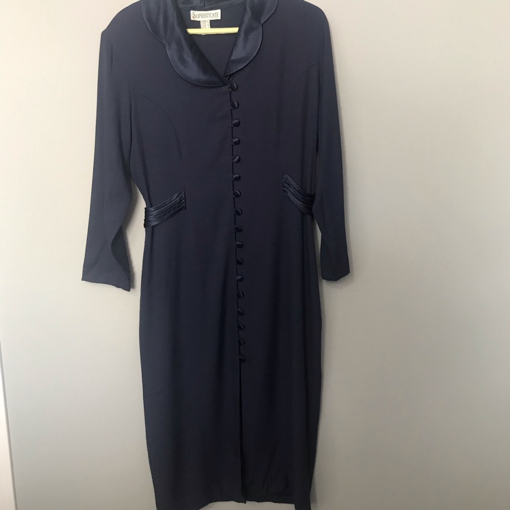 Sophistic Petite Navy Dress with Satin Accents